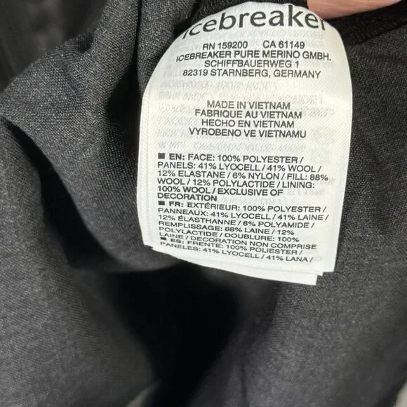 Icebreaker Jacket Men Small Black Merinoloft Quilted Full Zip Puffer Embroidered